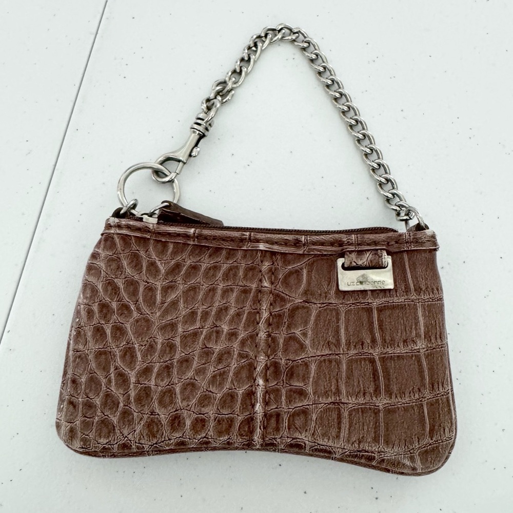 Vintage Liz Claiborne Brown Crocodile-Embossed change and ID pouch